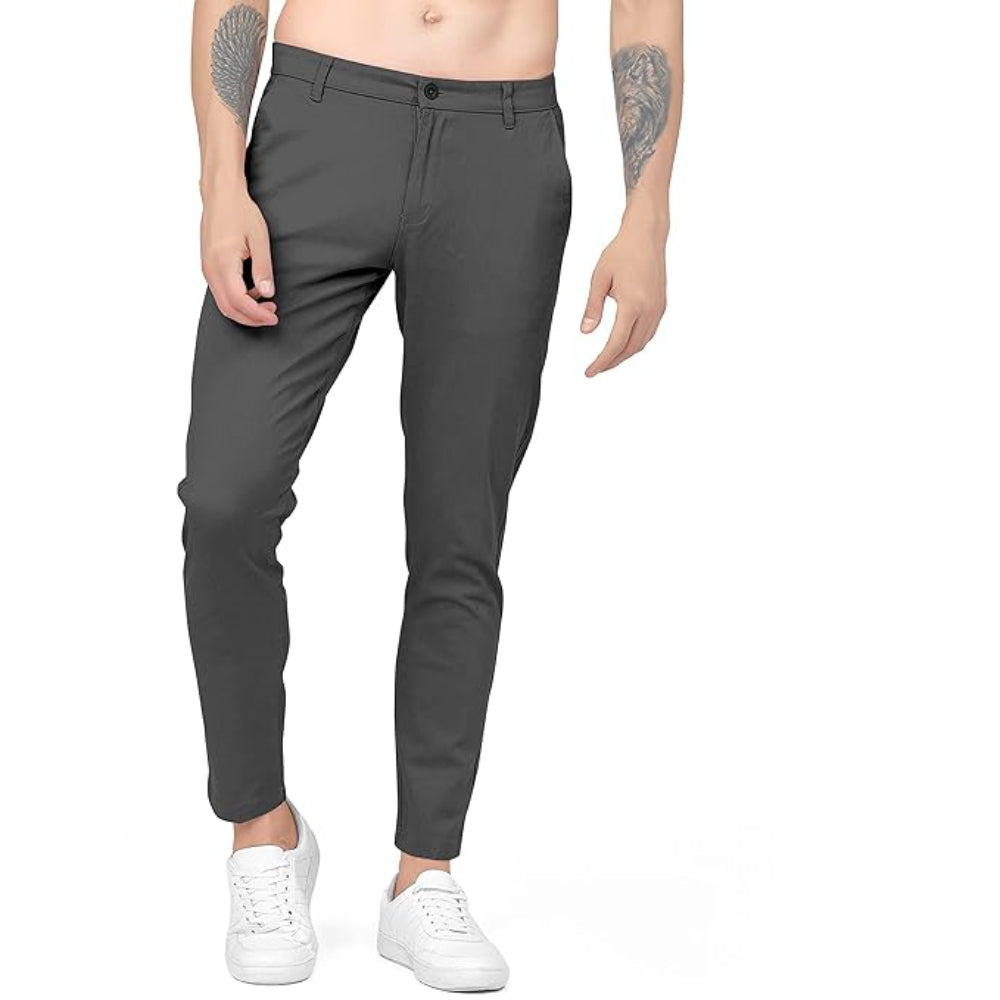 Men Plain Regular Fit Grey Pant