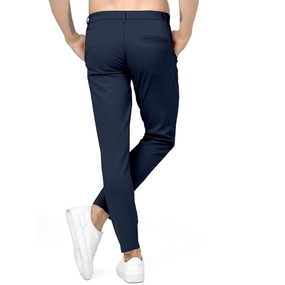 Men Plain Regular Fit Navy Blue Pant