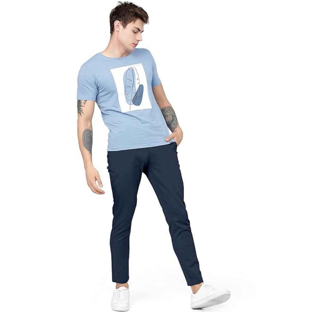 Men Plain Regular Fit Navy Blue Pant