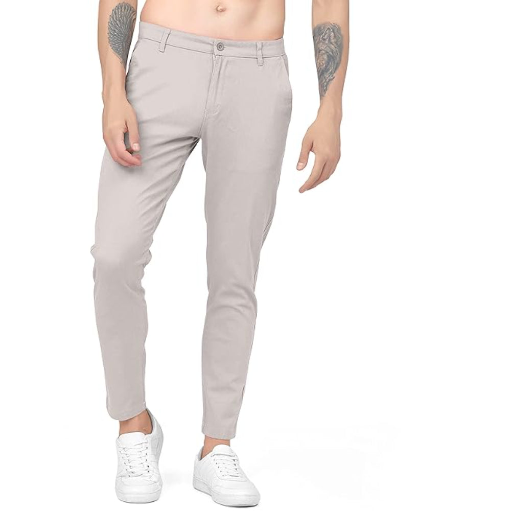 Men Plain Regular Fit Off White Pant