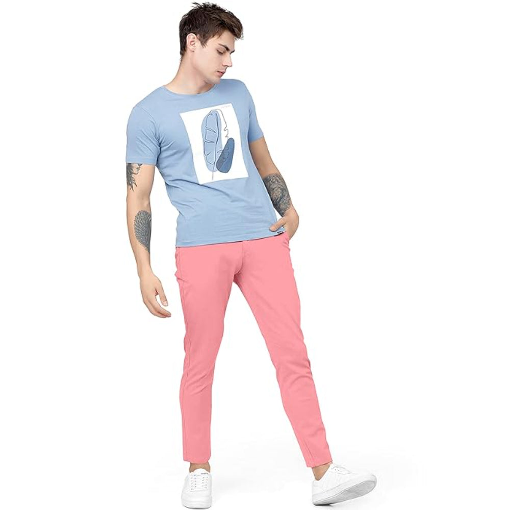 Men Plain Regular Fit Pink Pant
