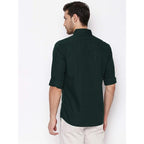 Men Solid Cotton Casual Dark Green Shirt