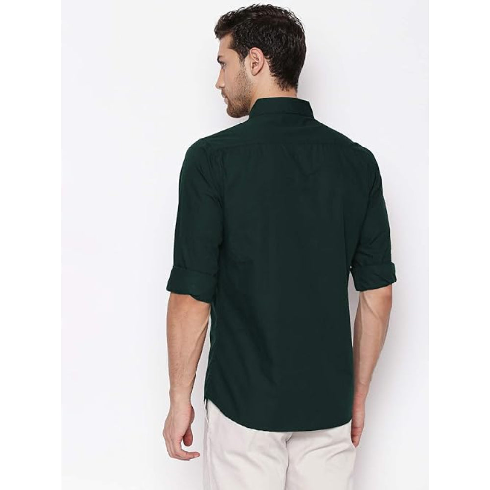 Men Solid Cotton Casual Dark Green Shirt