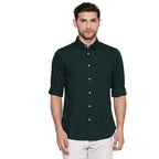 Men Solid Cotton Casual Dark Green Shirt