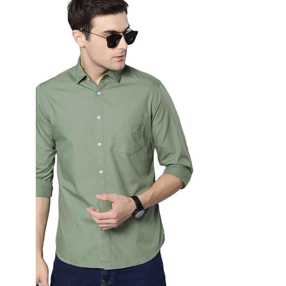 Men Solid Cotton Casual Dusty Green Shirt