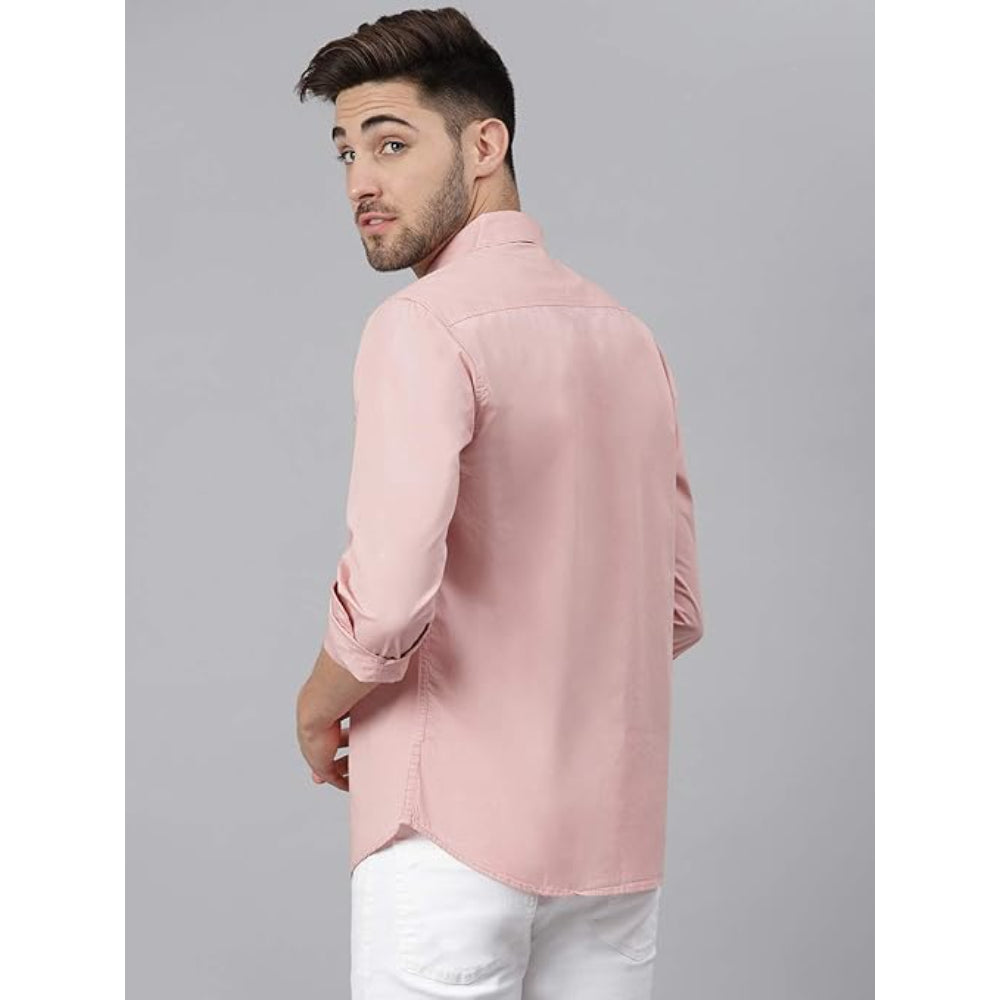Men Solid Cotton Casual Peach Shirt