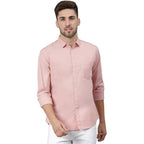 Men Solid Cotton Casual Peach Shirt