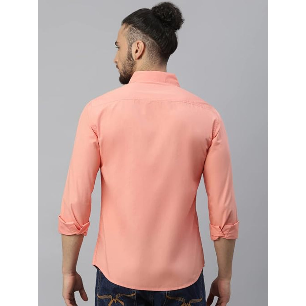 Men Solid Cotton Casual Coral Shirt