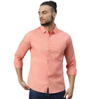 Men Solid Cotton Casual Coral Shirt