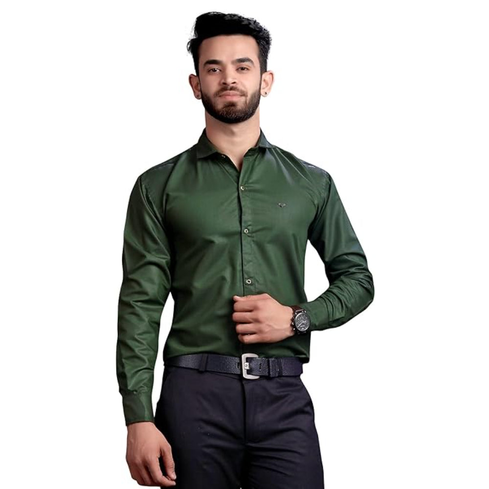 Men's Regular Fit Green Formal Shirt