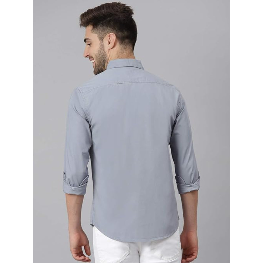 Men Solid Cotton Casual Dusty Blue Shirt