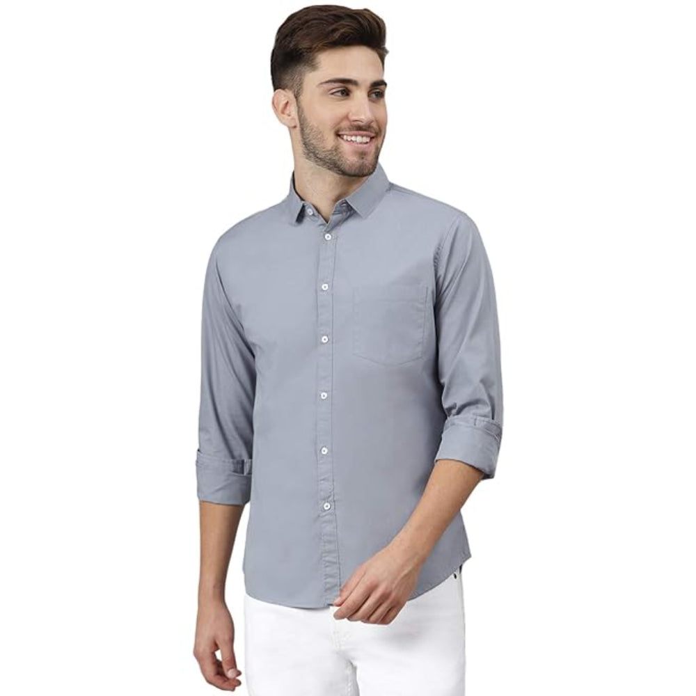 Men Solid Cotton Casual Dusty Blue Shirt