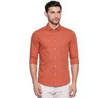 Men Solid Cotton Casual Orange Shirt