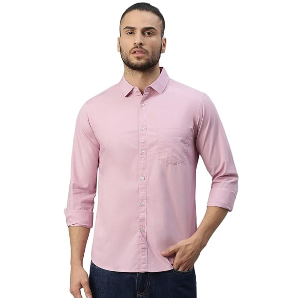 Men Solid Cotton Casual Mauve Shirt