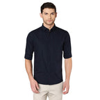 Men Solid Cotton Casual Navy Blue Shirt