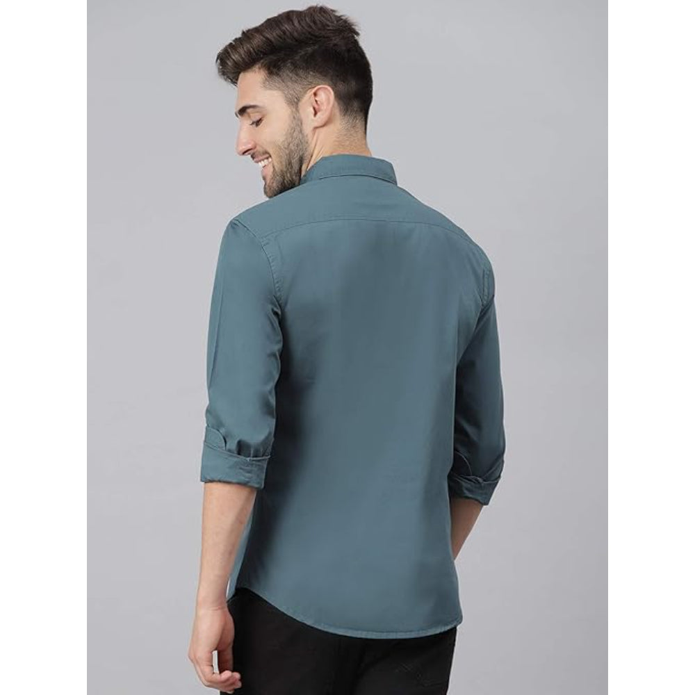 Men Solid Cotton Casual Peacock Shirt