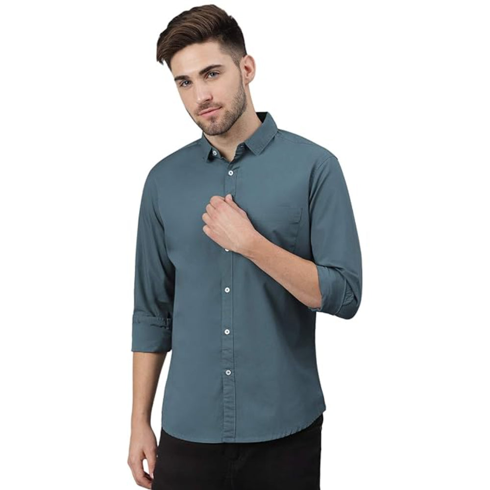 Men Solid Cotton Casual Peacock Shirt