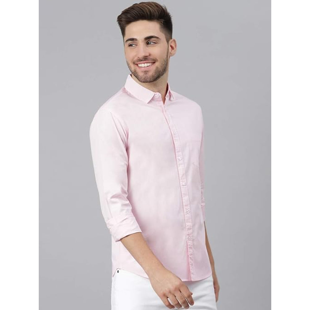 Men Solid Cotton Casual Pink Shirt