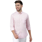 Men Solid Cotton Casual Pink Shirt