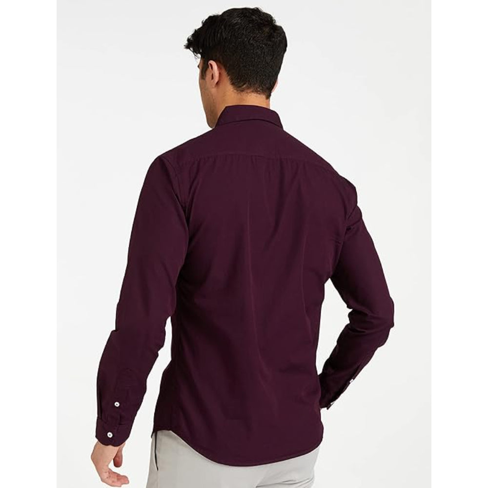 Men Solid Cotton Casual Dark Purple Shirt