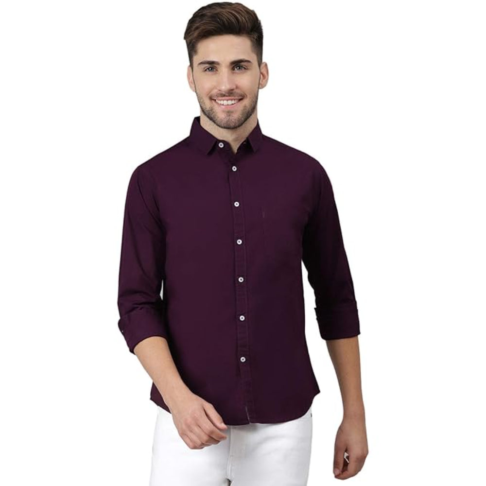 Men Solid Cotton Casual Dark Purple Shirt