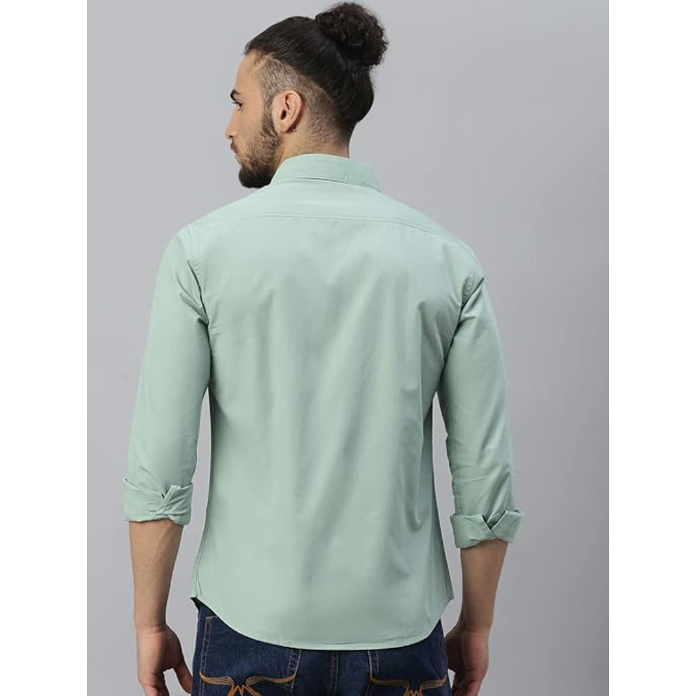 Men Solid Cotton Casual Sage Shirt