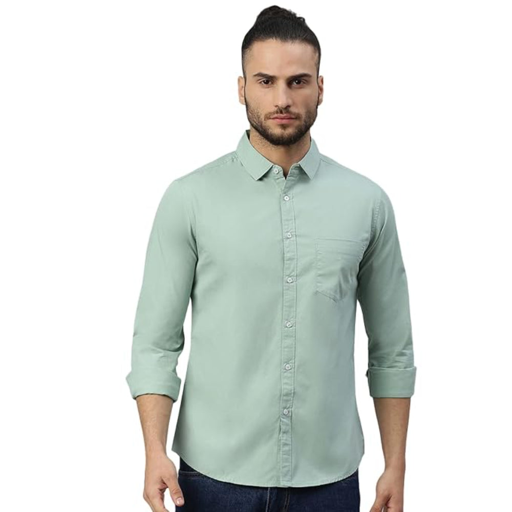 Men Solid Cotton Casual Sage Shirt