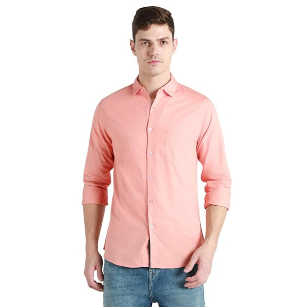 Men Solid Cotton Casual Dark Peach Shirt