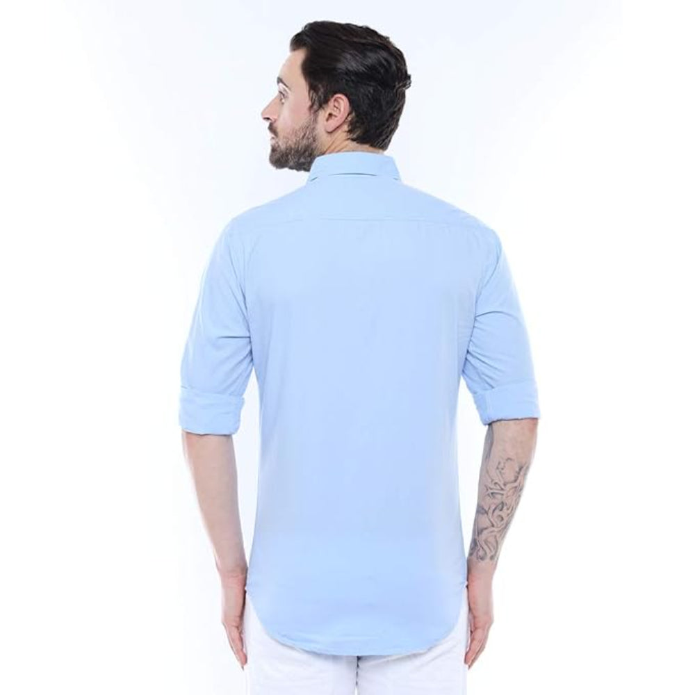 Men Solid Cotton Casual Sky Blue Shirt