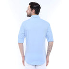 Men Solid Cotton Casual Sky Blue Shirt