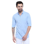 Men Solid Cotton Casual Sky Blue Shirt