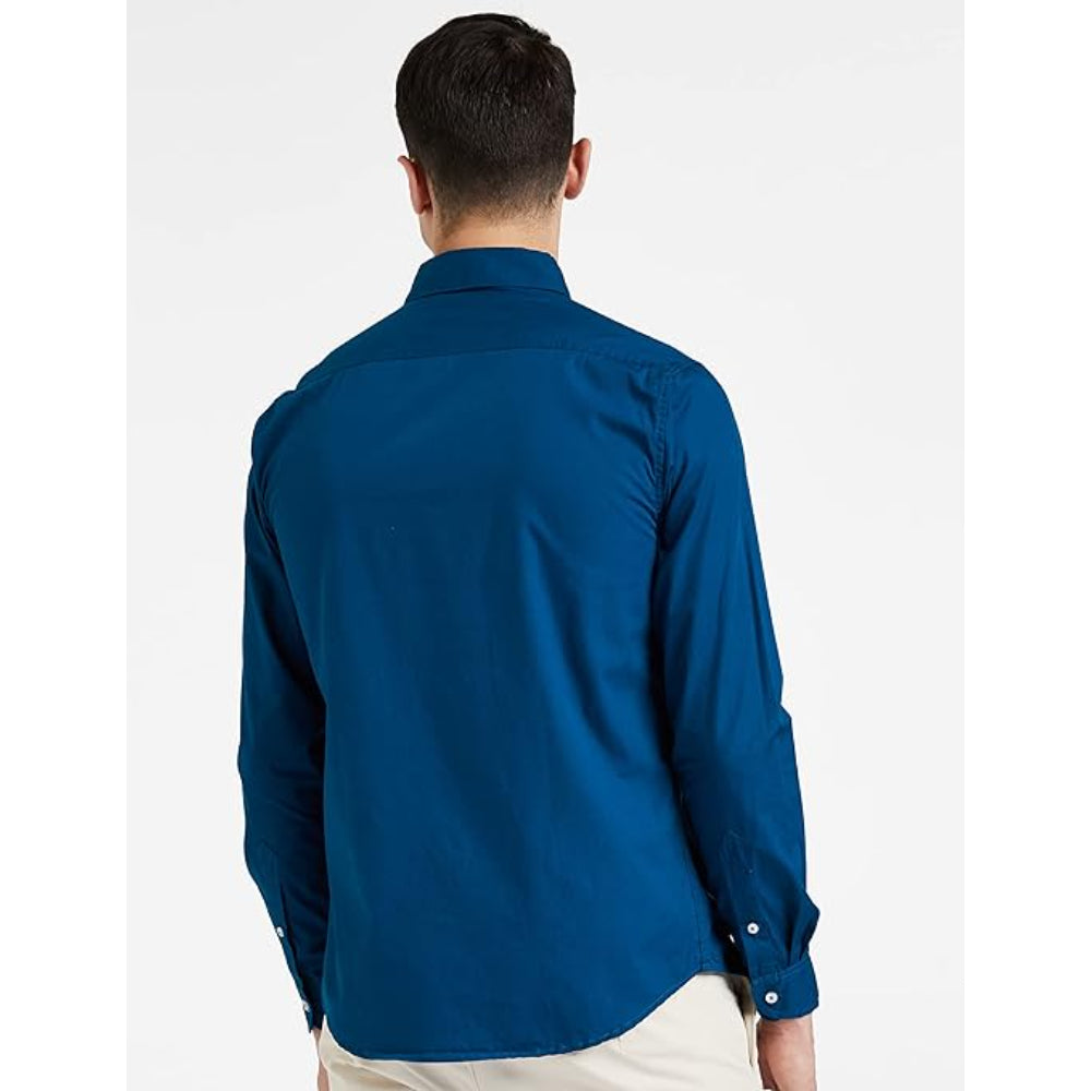 Men Solid Cotton Casual Dark Blue Shirt