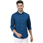 Men Solid Cotton Casual Dark Blue Shirt
