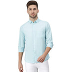 Men Solid Cotton Casual Torquise Blue Shirt