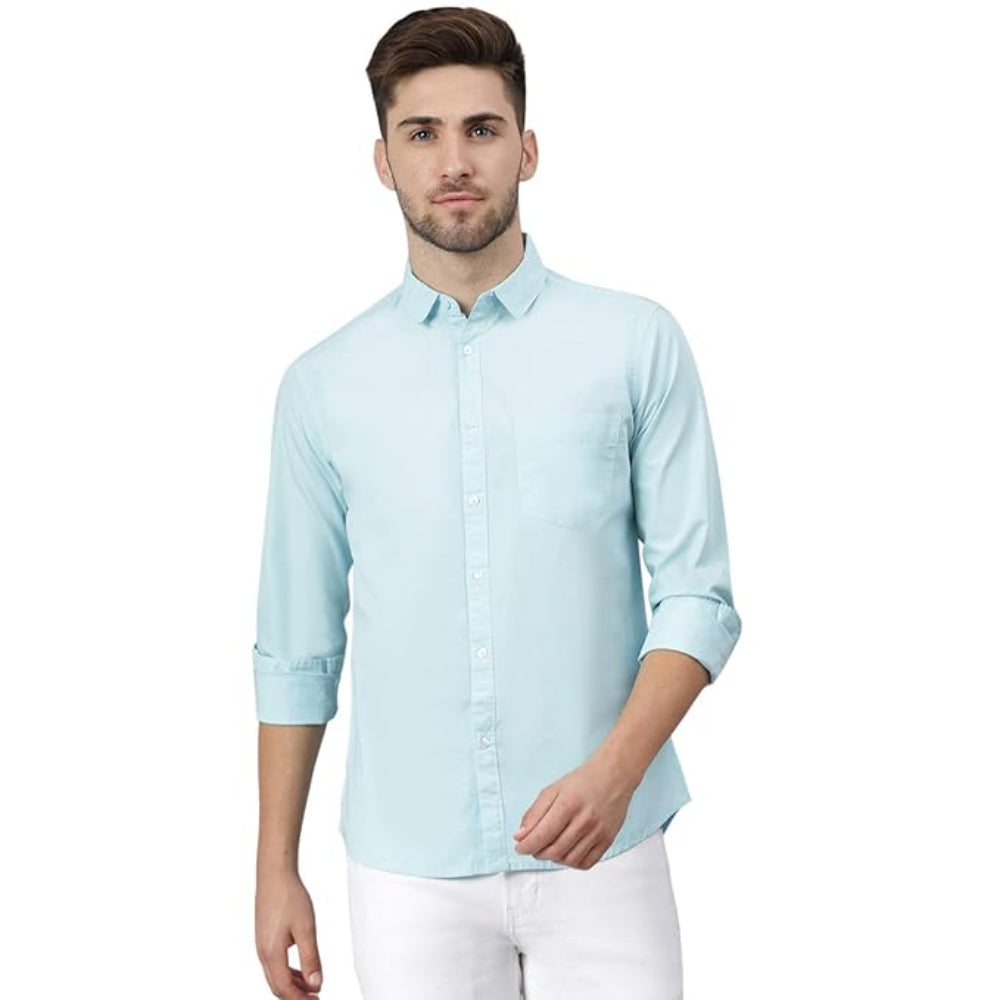 Men Solid Cotton Casual Torquise Blue Shirt