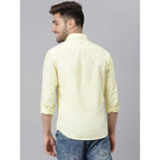Men Solid Cotton Casual Yellow Shirt