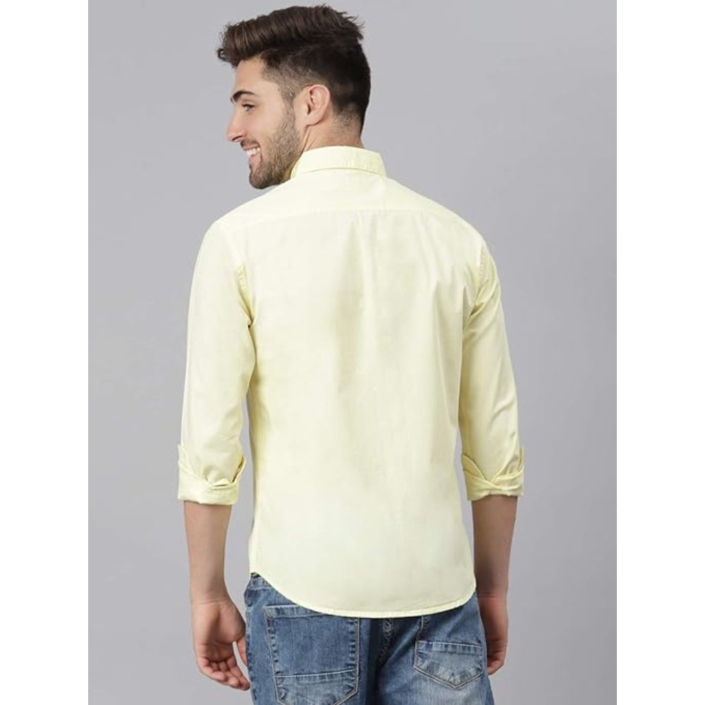 Men Solid Cotton Casual Yellow Shirt