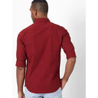 Men Solid Cotton Casual Dark Red Shirt