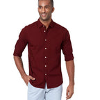 Men Solid Cotton Casual Dark Red Shirt
