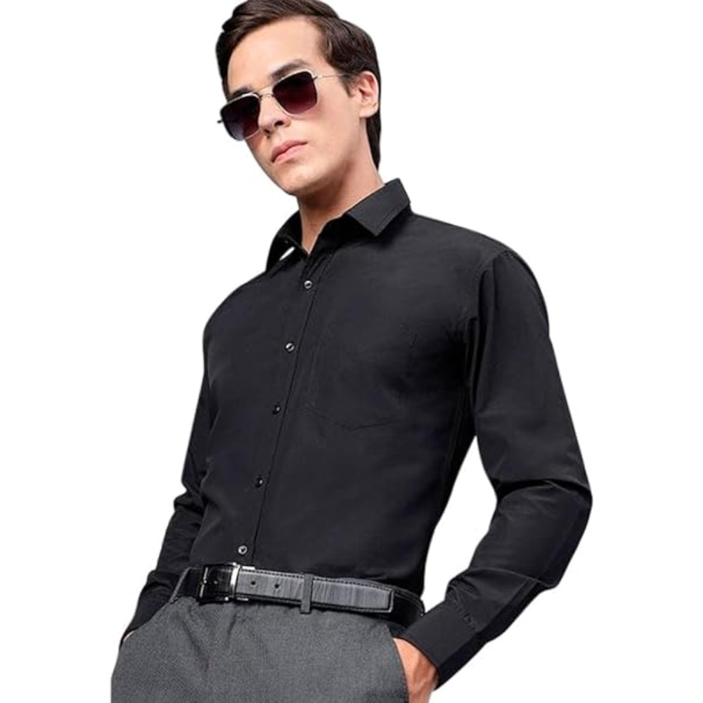 Men Cotton Plain Black Shirt