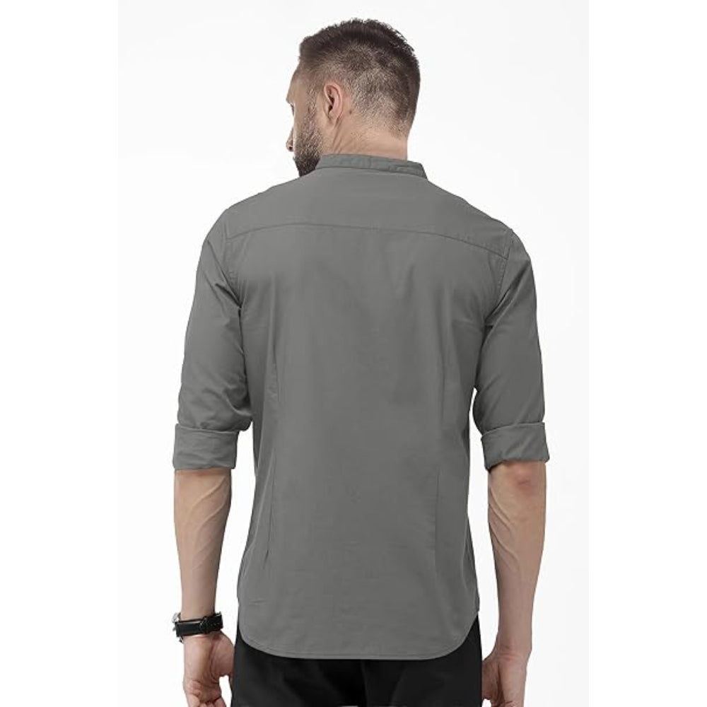Men Cotton Plain Grey Shirt