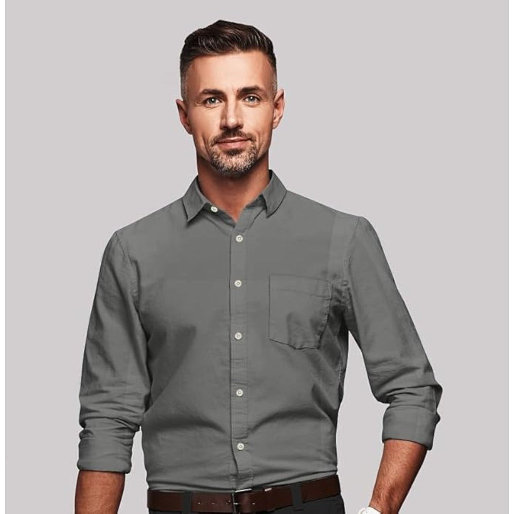 Men Cotton Plain Grey Shirt