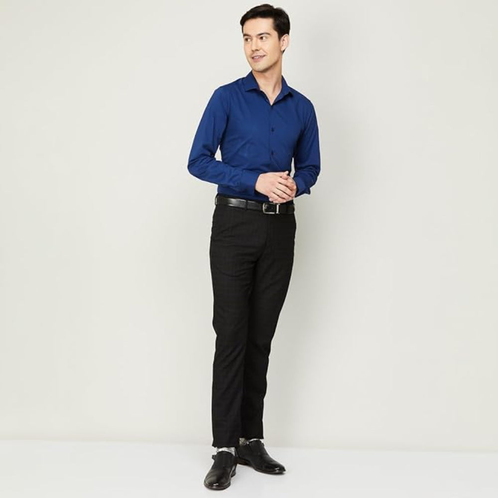Men Cotton Plain Navy Blue Shirt