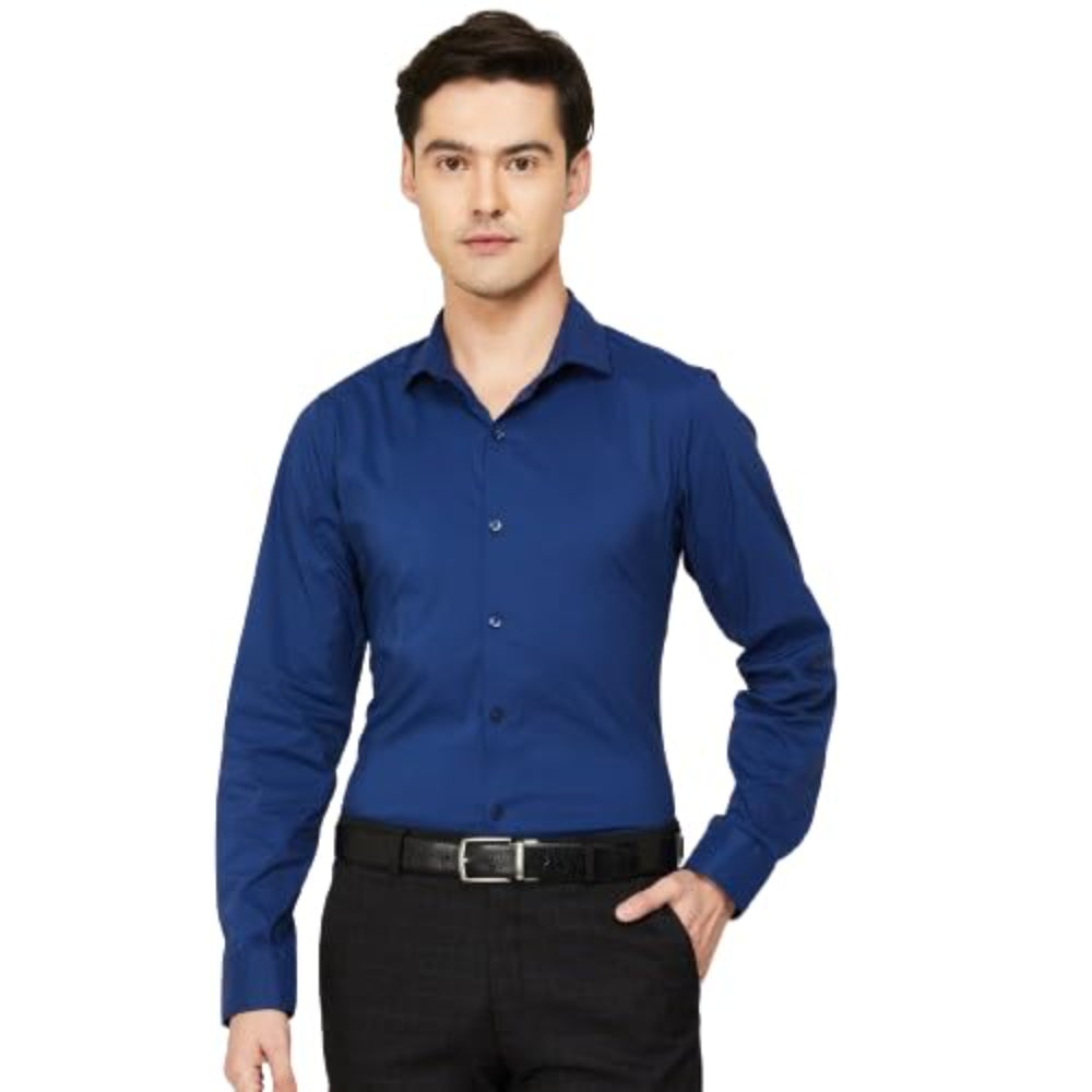 Men Cotton Plain Navy Blue Shirt
