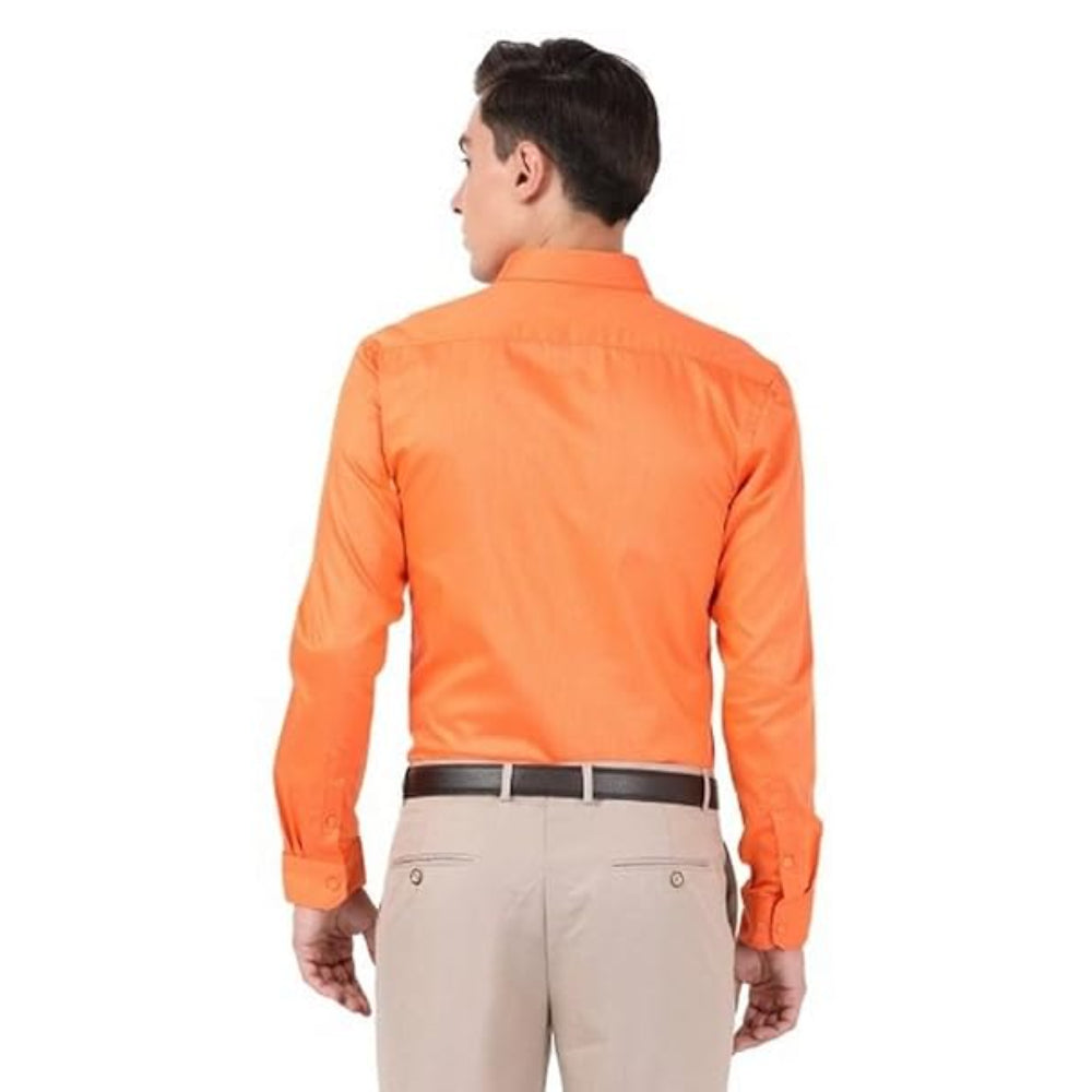 Men Cotton Plain Orange Shirt