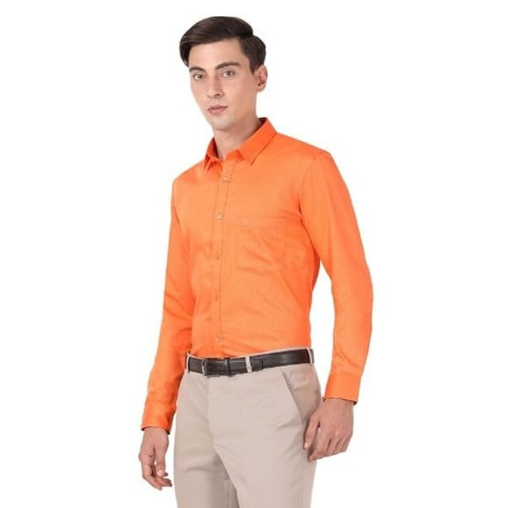 Men Cotton Plain Orange Shirt