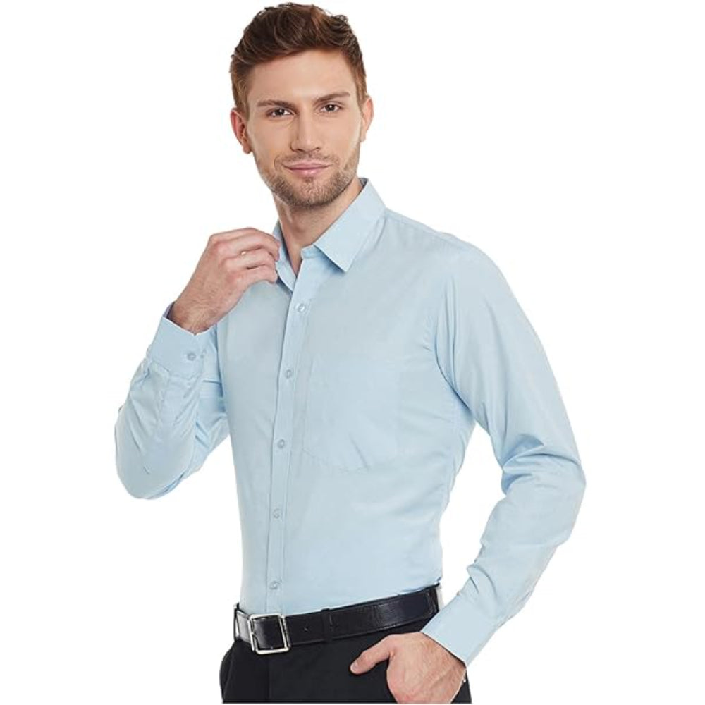 Men Cotton Plain Sky Blue Shirt