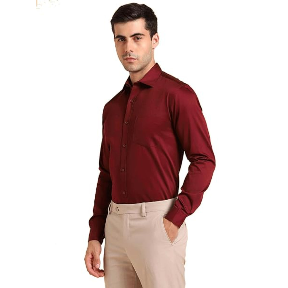 Men Cotton Plain Wine Shirt