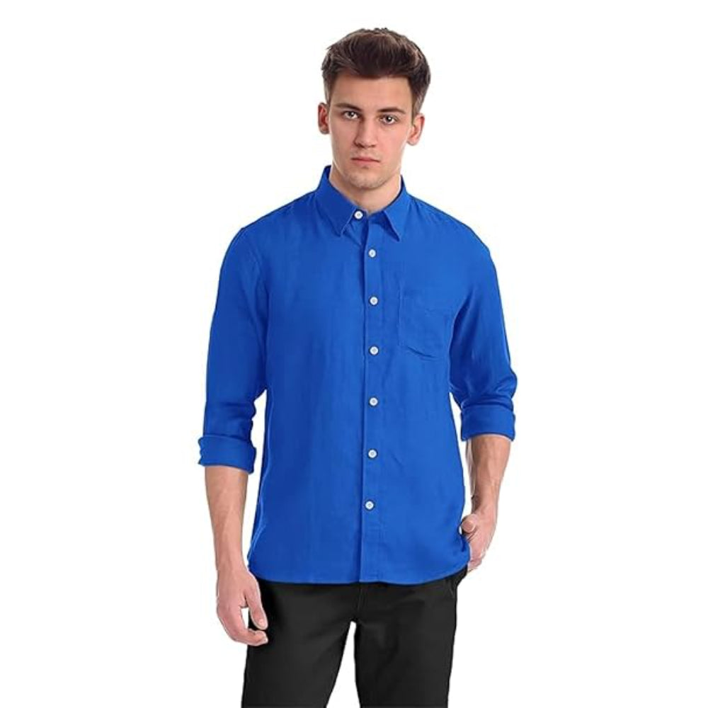 Men Cotton Plain Royal Blue Shirt