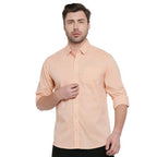 Men Cotton Plain Peach Shirt